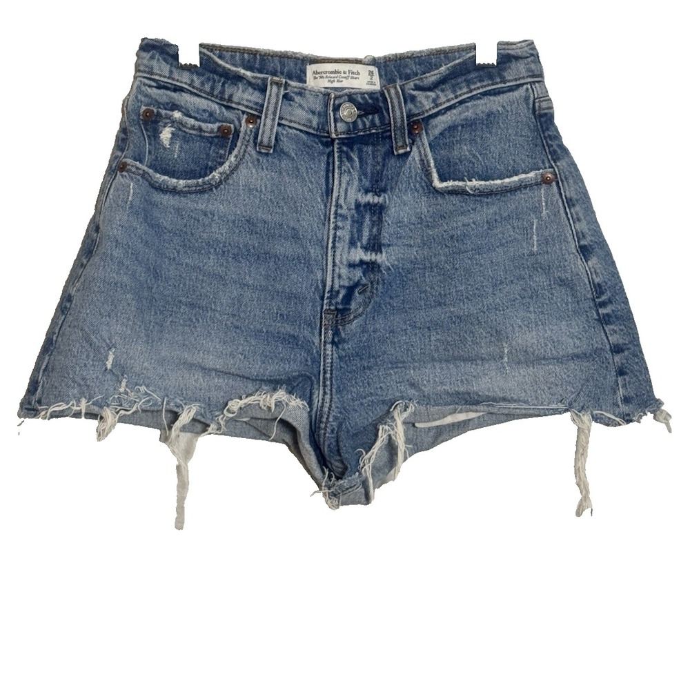 Abercrombie & Fitch Curve Love 90s Relaxed Denim Cutoff Shorts High Rise Size 26